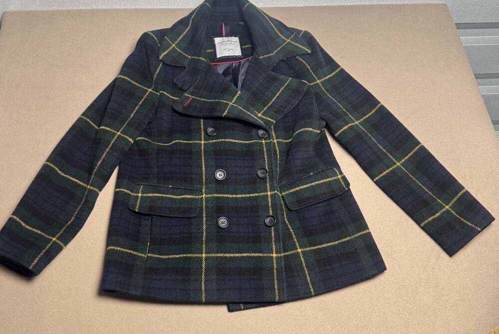 Tommy Hilfiger American Classics Plaid Wool-Blend Double-Breasted Peacoat